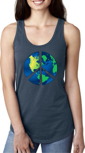 Ladies Peace Sign Tank Top Blue Earth Ideal Tanktop - Yoga Clothing for You