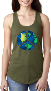 Ladies Peace Sign Tank Top Blue Earth Ideal Tanktop - Yoga Clothing for You