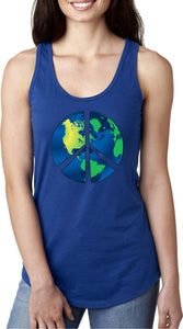 Ladies Peace Sign Tank Top Blue Earth Ideal Tanktop - Yoga Clothing for You