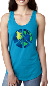 Ladies Peace Sign Tank Top Blue Earth Ideal Tanktop - Yoga Clothing for You