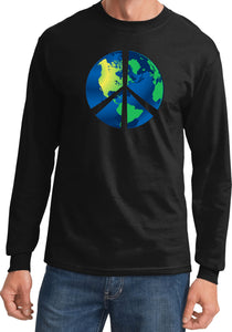 Peace Sign T-shirt Blue Earth Long Sleeve - Yoga Clothing for You