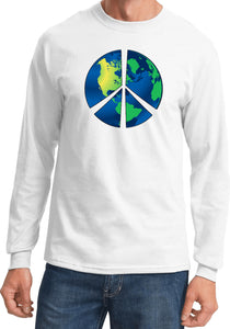 Peace Sign T-shirt Blue Earth Long Sleeve - Yoga Clothing for You