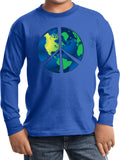 Kids Peace Sign T-shirt Blue Earth Youth Long Sleeve - Yoga Clothing for You