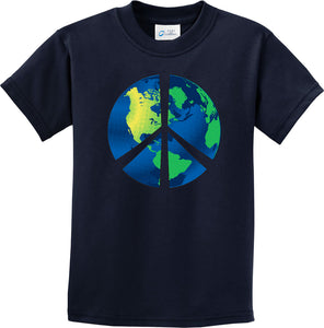 Kids Peace Sign T-shirt Blue Earth Youth Tee - Yoga Clothing for You