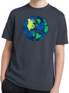 Kids Peace Sign T-shirt Blue Earth Youth Moisture Wicking Tee - Yoga Clothing for You