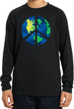 Kids Peace Sign T-shirt Blue Earth Youth Dry Wicking Long Sleeve - Yoga Clothing for You