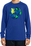 Kids Peace Sign T-shirt Blue Earth Youth Dry Wicking Long Sleeve - Yoga Clothing for You