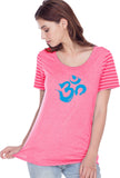 Aqua Brushstroke AUM Striped Multi-Contrast Yoga Tee Shirt - Yoga Clothing for You