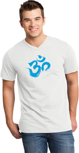 Aqua Brushstroke AUM Important V-neck Yoga Tee Shirt - Yoga Clothing for You