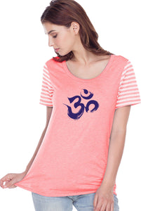 Purple Brushstroke AUM Striped Multi-Contrast Yoga Tee - Yoga Clothing for You