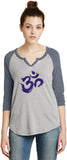 Purple Brushstroke AUM 3/4 Sleeve Vintage Yoga Tee Shirt - Yoga Clothing for You