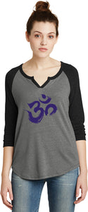 Purple Brushstroke AUM 3/4 Sleeve Vintage Yoga Tee Shirt - Yoga Clothing for You