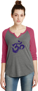 Purple Brushstroke AUM 3/4 Sleeve Vintage Yoga Tee Shirt - Yoga Clothing for You