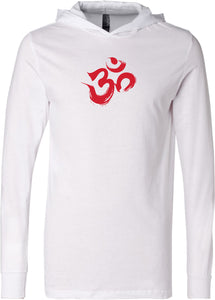 Red Brushstroke AUM Lightweight Yoga Hoodie Tee Shirt - Yoga Clothing for You