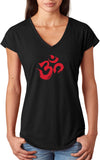 Red Brushstroke AUM Triblend V-neck Yoga Tee Shirt - Yoga Clothing for You