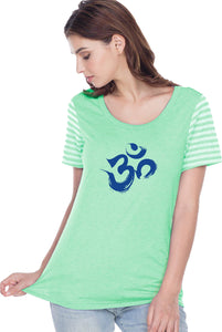 Royal Brushstroke AUM Striped Multi-Contrast Yoga Tee - Yoga Clothing for You