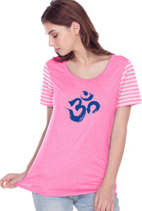 Royal Brushstroke AUM Striped Multi-Contrast Yoga Tee - Yoga Clothing for You