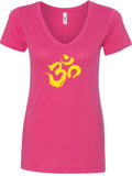 Yellow Brushstroke AUM Ideal V-neck Yoga Tee Shirt - Yoga Clothing for You