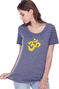 Yellow Brushstroke AUM Striped Multi-Contrast Yoga Tee - Yoga Clothing for You