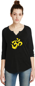 Yellow Brushstroke AUM 3/4 Sleeve Vintage Yoga Tee Shirt - Yoga Clothing for You