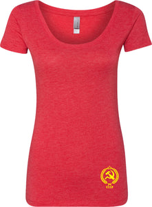 Ladies CCCP T-shirt Crest Bottom Print Scoop Neck - Yoga Clothing for You