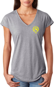 Ladies CCCP T-shirt Crest Pocket Print Triblend V-Neck - Yoga Clothing for You