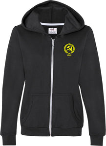 Ladies CCCP Full Zip Hoodie Crest Pocket Print - Yoga Clothing for You