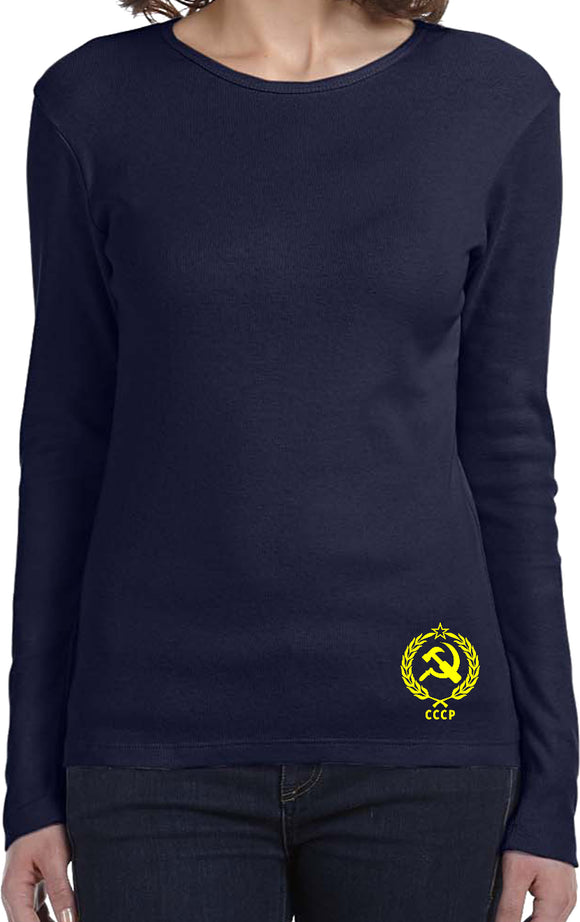 Ladies CCCP T-shirt Crest Bottom Print Long Sleeve - Yoga Clothing for You