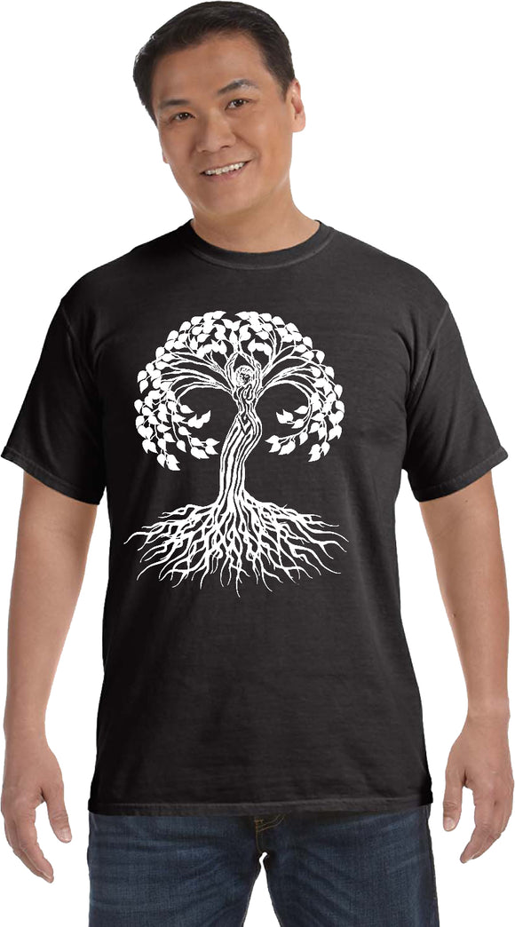 White Celtic Tree Pigment Dye Yoga Tee Shirt - Yoga Clothing for You