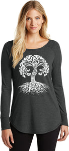 White Celtic Tree Triblend Long Sleeve Tunic Yoga Shirt - Yoga Clothing for You