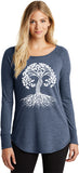 White Celtic Tree Triblend Long Sleeve Tunic Yoga Shirt - Yoga Clothing for You