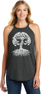 White Celtic Tree Triblend Yoga Rocker Tank Top - Yoga Clothing for You