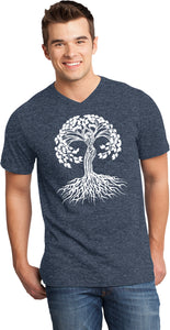 White Celtic Tree Important V-neck Yoga Tee Shirt - Yoga Clothing for You