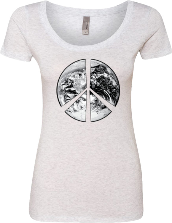 Ladies Peace T-shirt Earth Satellite Symbol Scoop Neck - Yoga Clothing for You