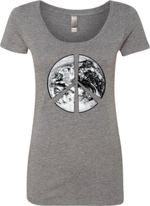 Ladies Peace T-shirt Earth Satellite Symbol Scoop Neck - Yoga Clothing for You