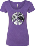 Ladies Peace T-shirt Earth Satellite Symbol Scoop Neck - Yoga Clothing for You