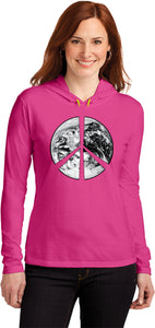 Ladies Peace T-shirt Earth Satellite Symbol Hooded Shirt - Yoga Clothing for You