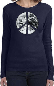 Ladies Peace T-shirt Earth Satellite Symbol Long Sleeve - Yoga Clothing for You