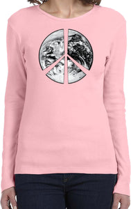 Ladies Peace T-shirt Earth Satellite Symbol Long Sleeve - Yoga Clothing for You