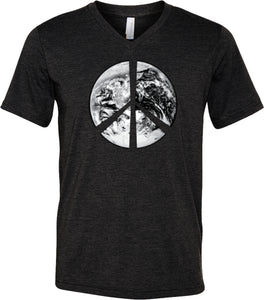 Peace T-shirt Earth Satellite Symbol Tri Blend V-Neck - Yoga Clothing for You