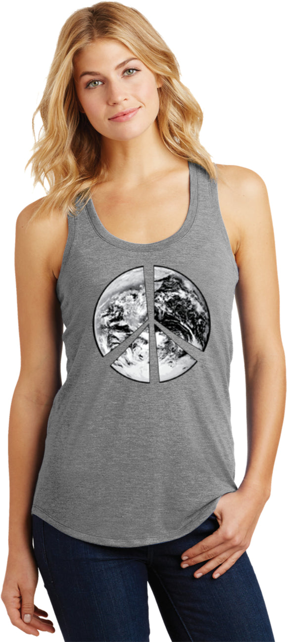 Ladies Peace Tank Top Earth Satellite Symbol Racerback - Yoga Clothing for You