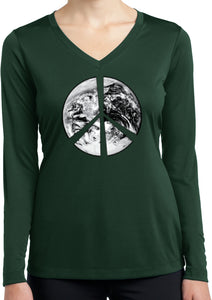 Ladies Peace Tee Earth Satellite Symbol Dry Wicking Long Sleeve - Yoga Clothing for You