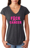 Breast Cancer T-shirt Fxck Cancer Ladies Triblend V-Neck - Yoga Clothing for You