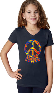 Girls Peace T-shirt Funky 70's Peace Sign V-Neck - Yoga Clothing for You