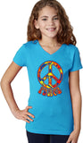 Girls Peace T-shirt Funky 70's Peace Sign V-Neck - Yoga Clothing for You