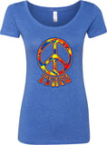 Ladies Peace T-shirt Funky 70's Peace Sign Scoop Neck - Yoga Clothing for You