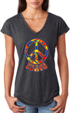 Ladies Peace T-shirt Funky 70's Peace Sign Triblend V-Neck - Yoga Clothing for You