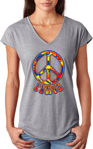 Ladies Peace T-shirt Funky 70's Peace Sign Triblend V-Neck - Yoga Clothing for You