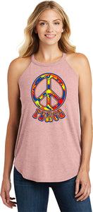 Ladies Peace Tank Top Funky 70's Peace Sign Tri Rocker Tanktop - Yoga Clothing for You