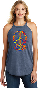 Ladies Peace Tank Top Funky 70's Peace Sign Tri Rocker Tanktop - Yoga Clothing for You